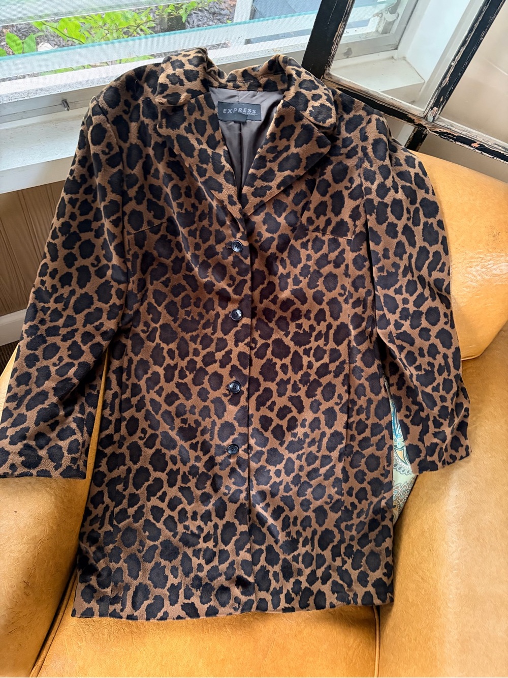 Express Leopard Print Pea Coat in Brown and Black